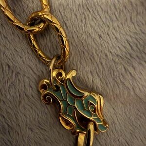 Gold and Green Dragon Pendant Necklace